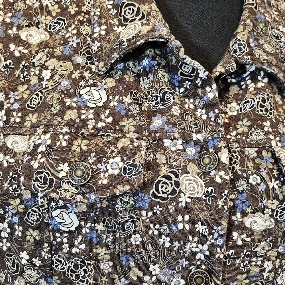 Christopher & Banks Brown Blue Floral Button Up Vest 100% Cotton Size XL - Picture 3 of 8